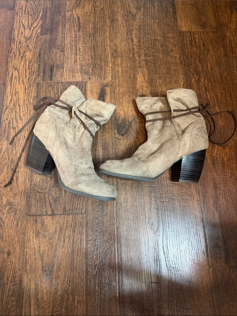Taupe Faux Suede Lace-Up Ankle Booties